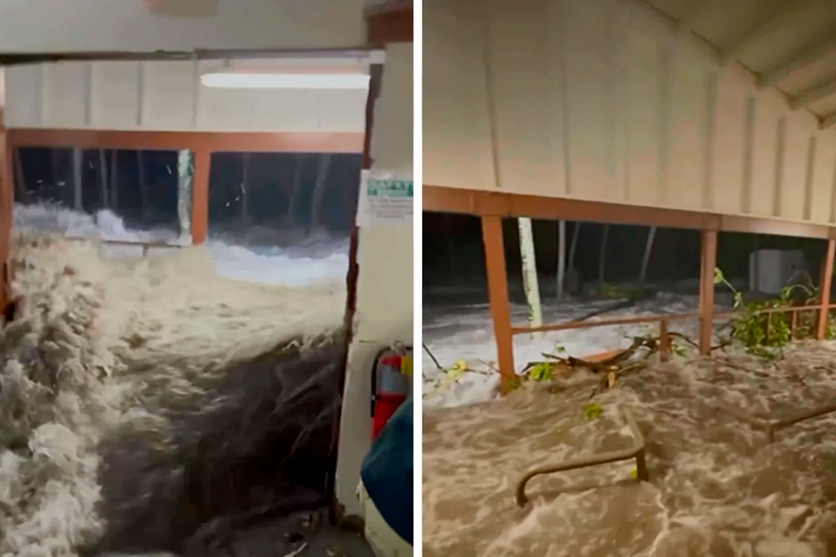 Capturas de pantalla de la ola golpeando el comedor de Roi-Namur.