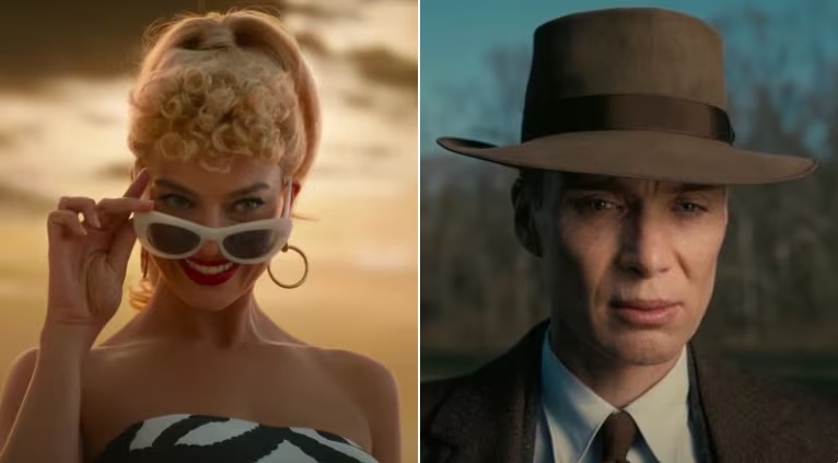 Margot Robbie en Barbie (izquierda) y Cillian Murphy en una foto de Oppenheimer.
