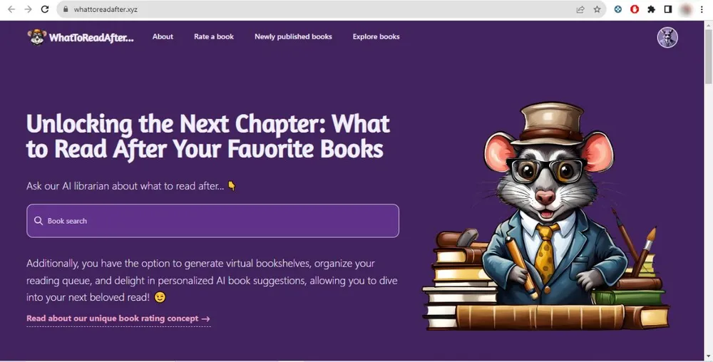 El sitio web WhatToReadNext recomienda nuevas lecturas basándose en el último libro leído y permite navegar por diferentes categorías — Foto: Reproducción/Millena Borges