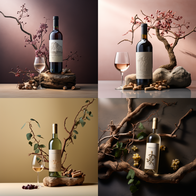 Imagen de productos vinícola creada en Midjourney