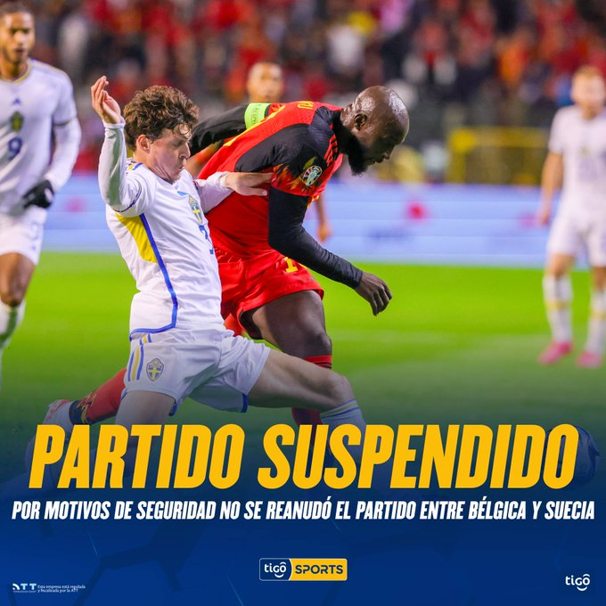 Se suspende el partido entre Bélgica y Suecia. Fuente: Tigo Sports Bolivia