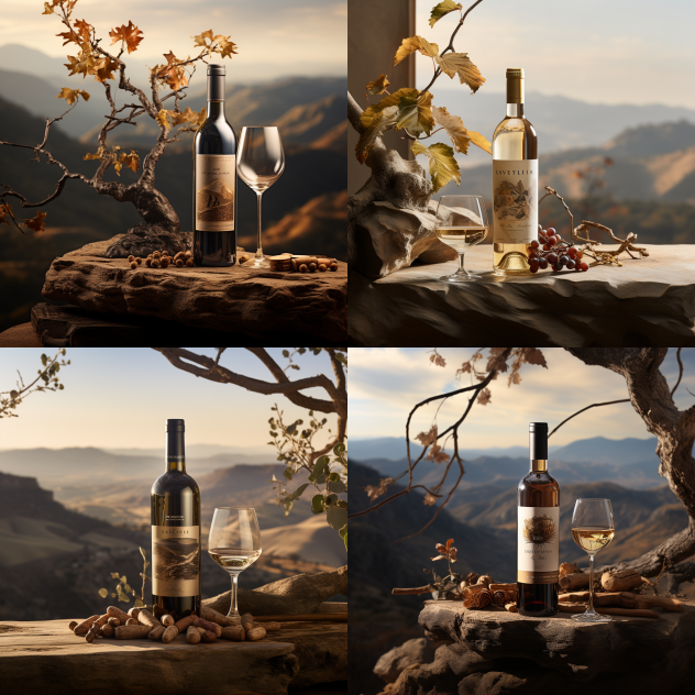 Foto de producto (vino) creada en Midjourney