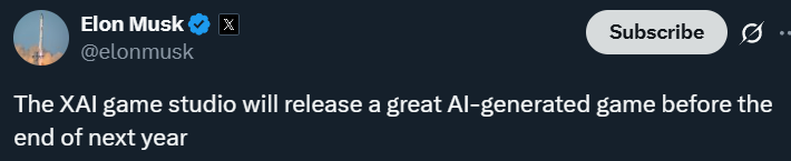 Elon Musk Anuncia el Lanzamiento de un Videojuego Generado por IA de xAI